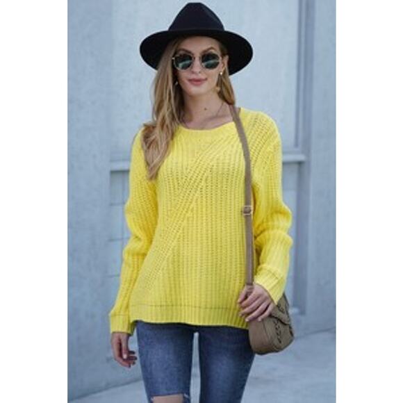 NWT Yellow Cable Knit Crew Neck Sweater - Picture 1 of 3